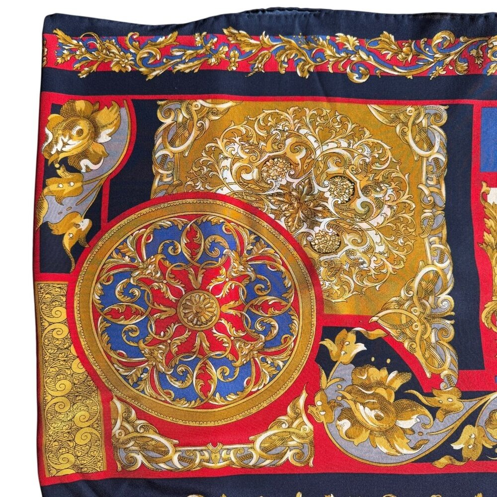 Vintage Georgiou 55 x 16 In Silk Scarf Japan Navy Red & Gold Medallion‎ Nautical - Picture 4 of 8